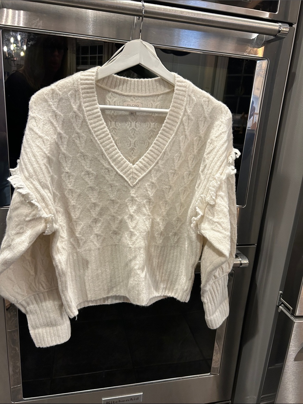 Anthropologie Pilcro Cable V-Neck Sweater Ivory size XS
